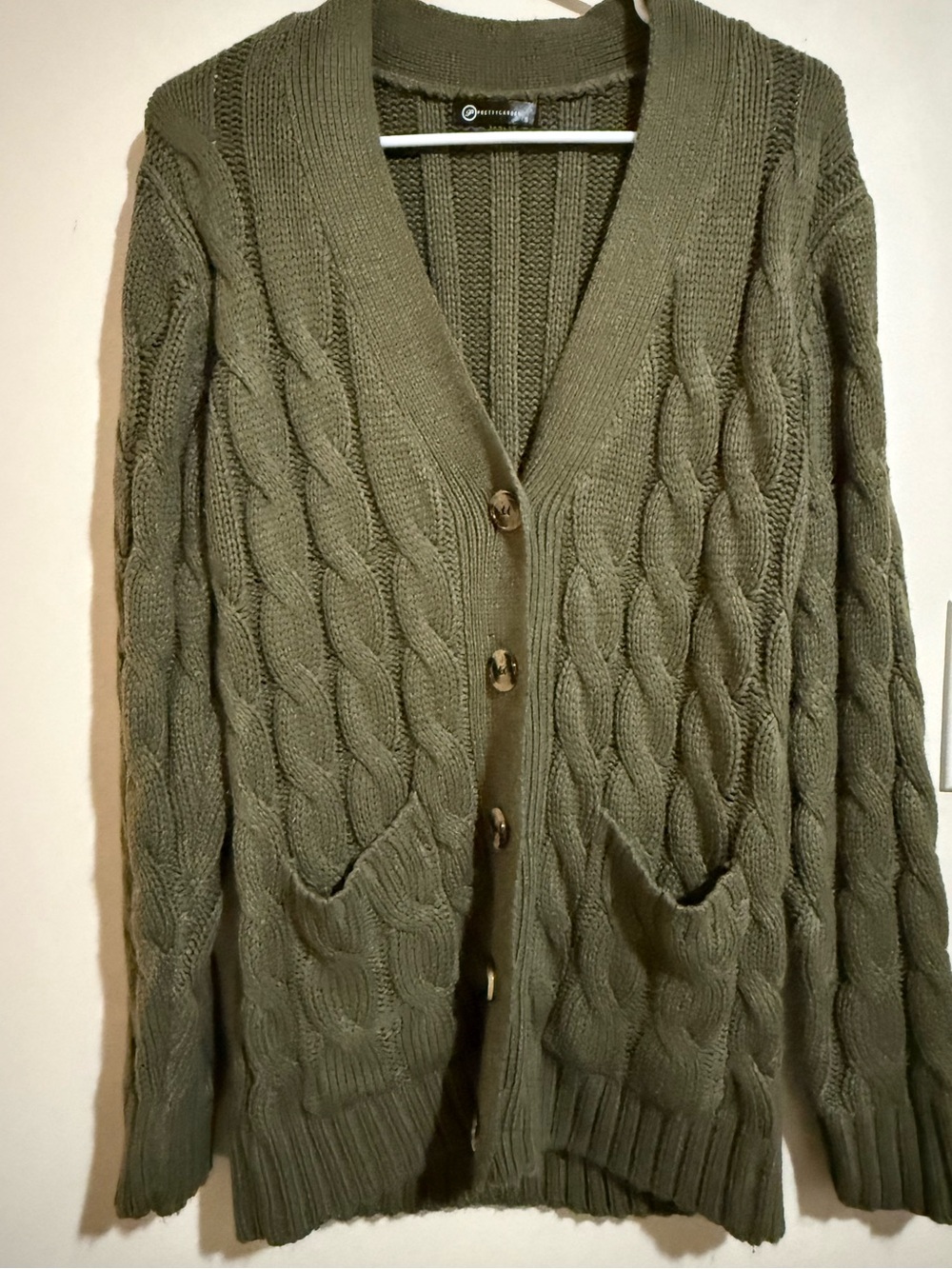 Pretty Garden Cable Knit Button-Front Cardigan - Olive